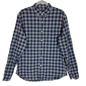 J.CREW Mercantile Shirt Mens Large Gray Blue Plaid Cotton Stretch Button-Down